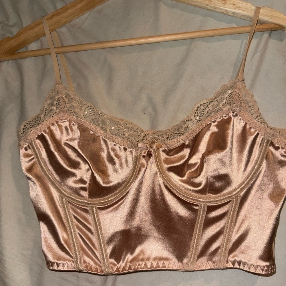 Forever 21 Cream Satin Lace Trim Bra
